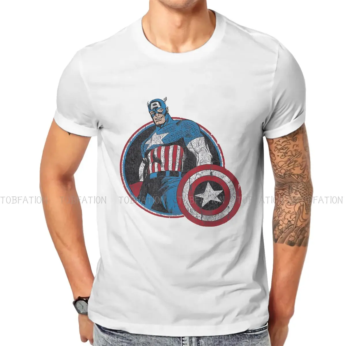 Cap Hero TShirt For Men Disney Captain America Film Clothing Novelty T Shirt Soft Print Loose