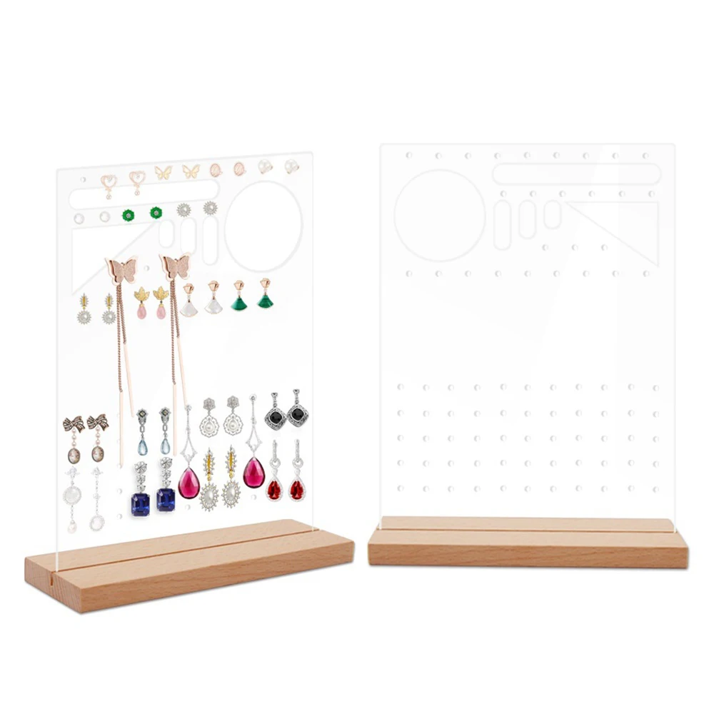 

Clear Acrylic Jewelry Watch Display Stand Earrings Storage Rack Transparent Decorative Table Ornaments With Wooden Base