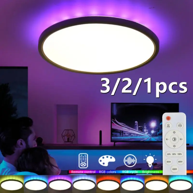 3/2/1pcs Ceiling Light RGB Led Flush Mount Remote Control Dimmable Colorful Bedroom Kids Party Festival Decor Ceiling Light