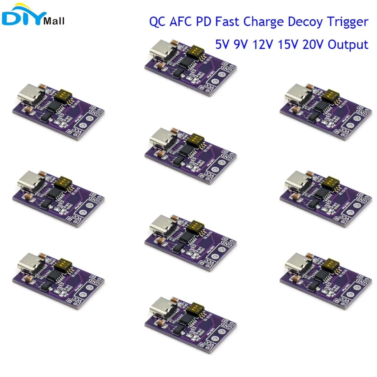 10pcs Type-C QC AFC PD Fast Charge Decoy Trigger Change Board Module 5V 9V 12V 15V 20V Output Support PD2.0/3.0 QC2.0/3.0 AFC