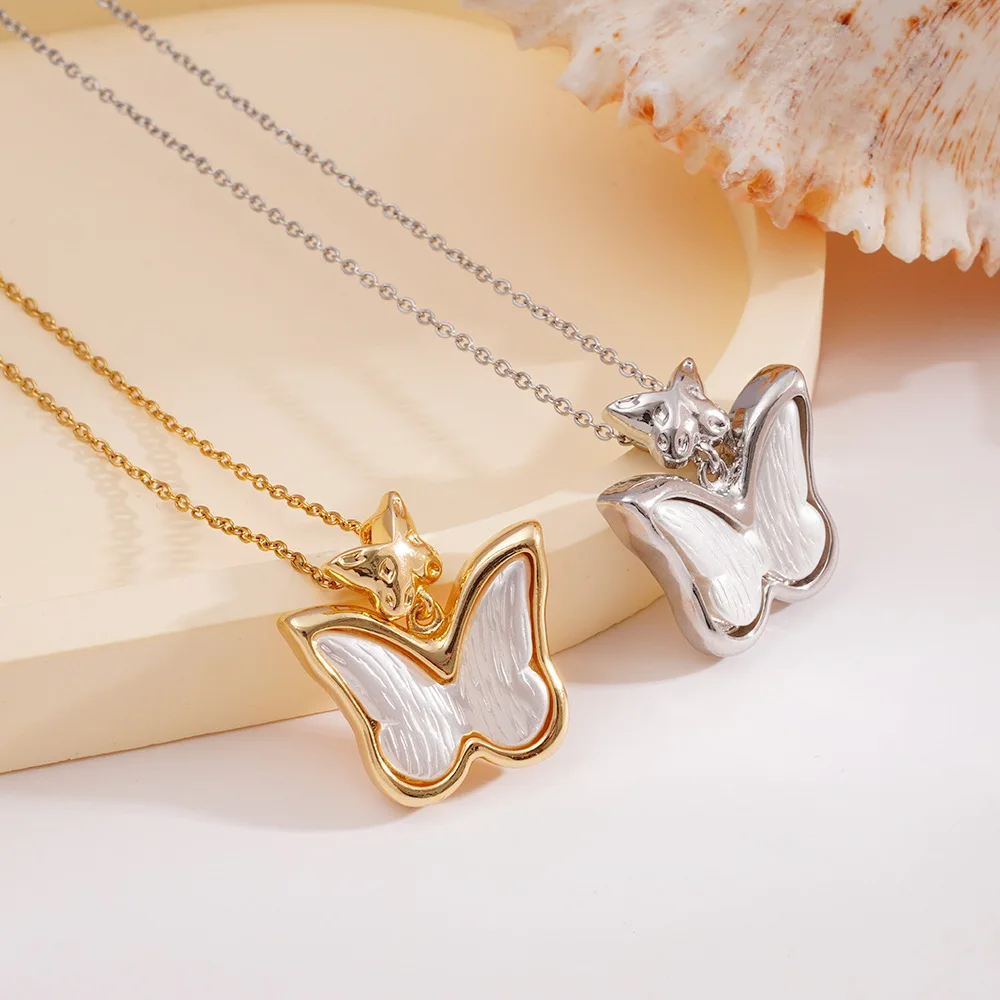 Fashion Butterfly Pendant Necklace for Women Girls Stainless Steel Chain Party Accessories Jewelry Gifts