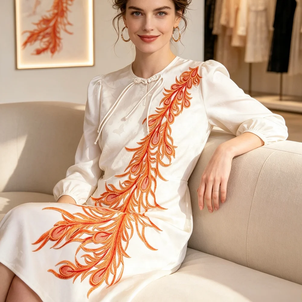 Golden‑Orange Phoenix Appliqué – Fine Embroidery Accent to Infuse Your Basics with Warmth and Elegance