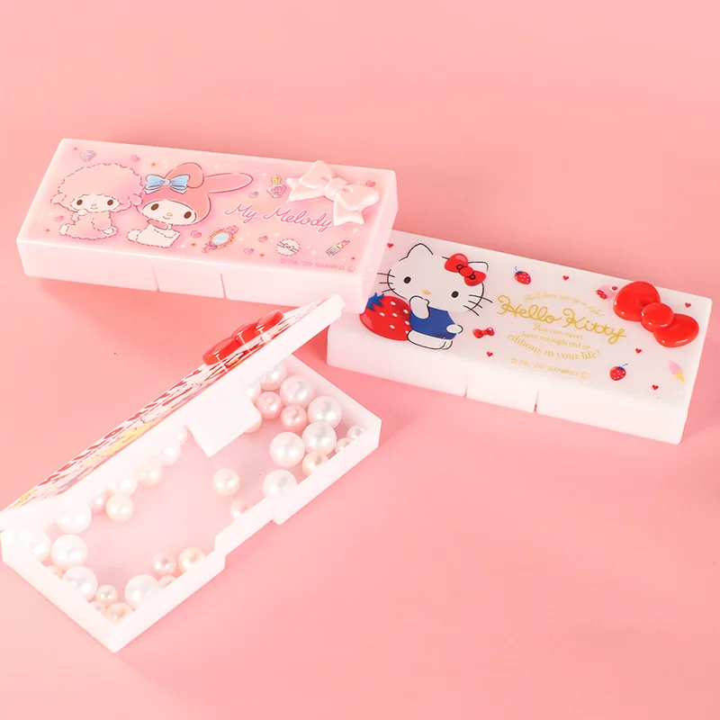 Genuine Sanrio Hello Kitty My Melody Y2K Storage Box Kawaii KT Cat Cartoon Desktop Hairpin Organzier Boxs Girls Gifts Toys