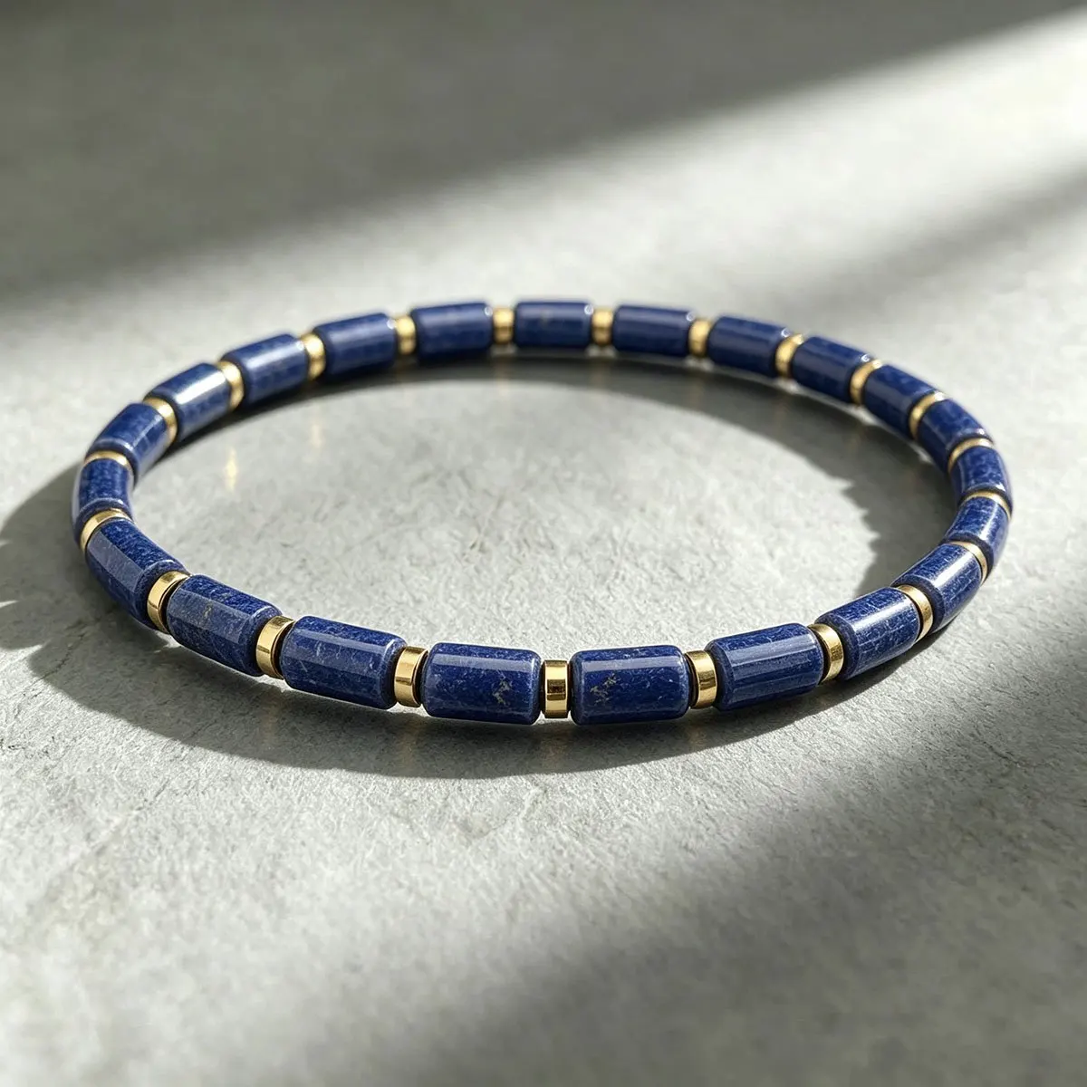 1pc Vintage Natural Lapis Lazuli Tube Bead Bracelet, Symbolizing Memory and Integration with the Environment, Unisex