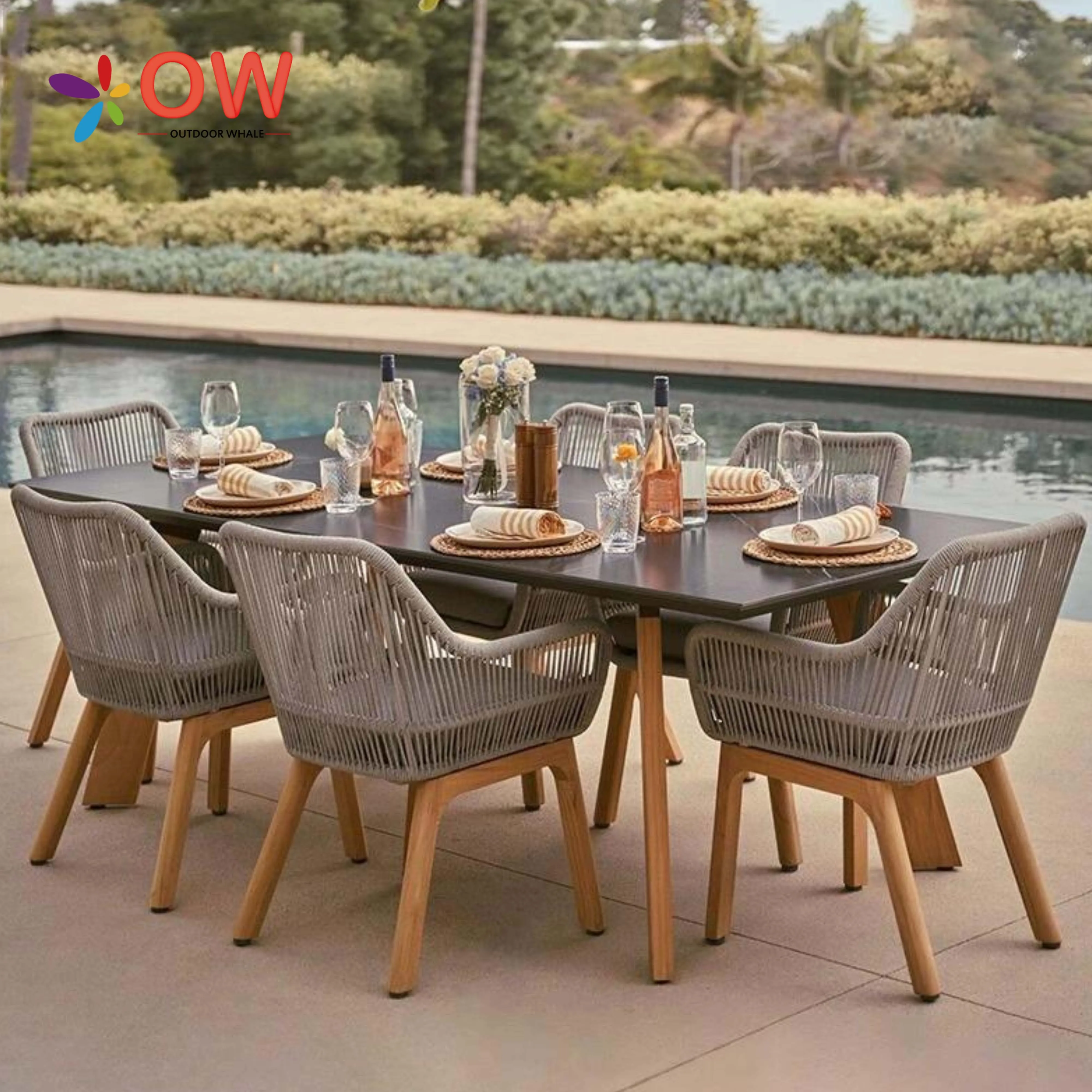 Modern Durable Teak Dining Set Outdoor Table Chairs For Patio Garden Hotel Apartment Waterproof For Park