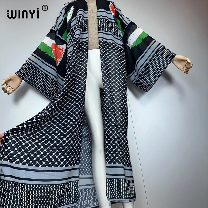 فساتين كيمونو مطبوعة تقليدية من WINYI للنساء المسلمات بالأزرار ملابس الشاطئ قفطان يغطي فستان سهرة عباية دبي فاخرة