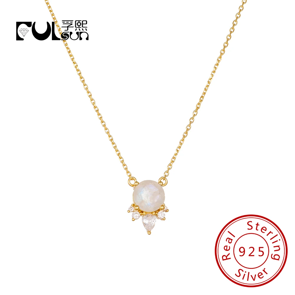 

Модные ювелирные изделия из натурального лунного камня 7 мм, стерлинговое серебро 925 пробы, 14-каратное золото, ювелирные изделия, ожерелье с драгоценными камнями для девочек