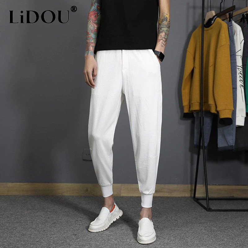 

Spring Autumn Korean Style Business Casual Neat Male Pants Capable Generous Hipster Street Solid Color Loose Oversize Trousers