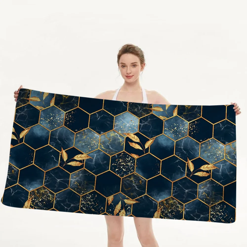 منشفة شاطئ مطبوعة من الألياف الدقيقة على شكل قرص العسل لتسلق الجبال واليوجا والسباحة والجري ومنشفة ناعمة ماصة #6