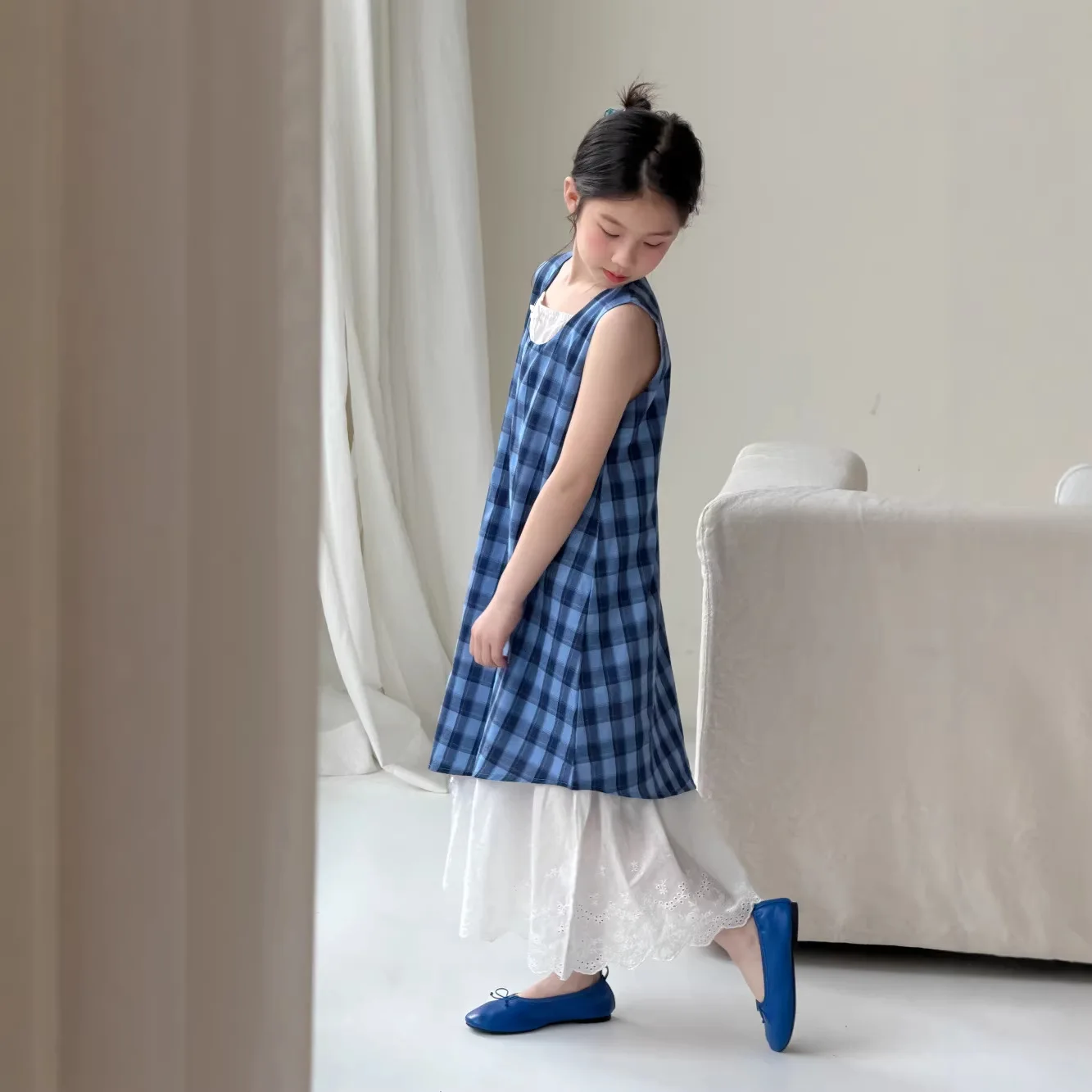 Children's Dress 2026 Summer Girls' Korean Casual Checkered Tank Top Skirt Children's Loose Versatile Dress