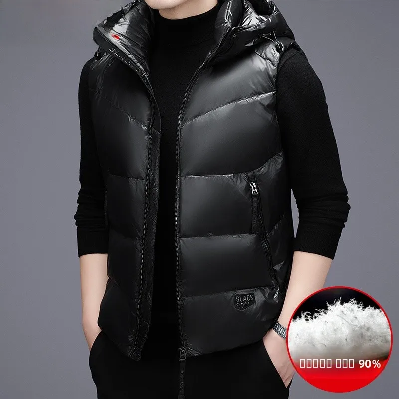 

Hengyuanxiang Men's Bla down Vest Winter New Sle Hooded Jaet Du Feather Warm Thiened Outerwear Faion Urban Busine...