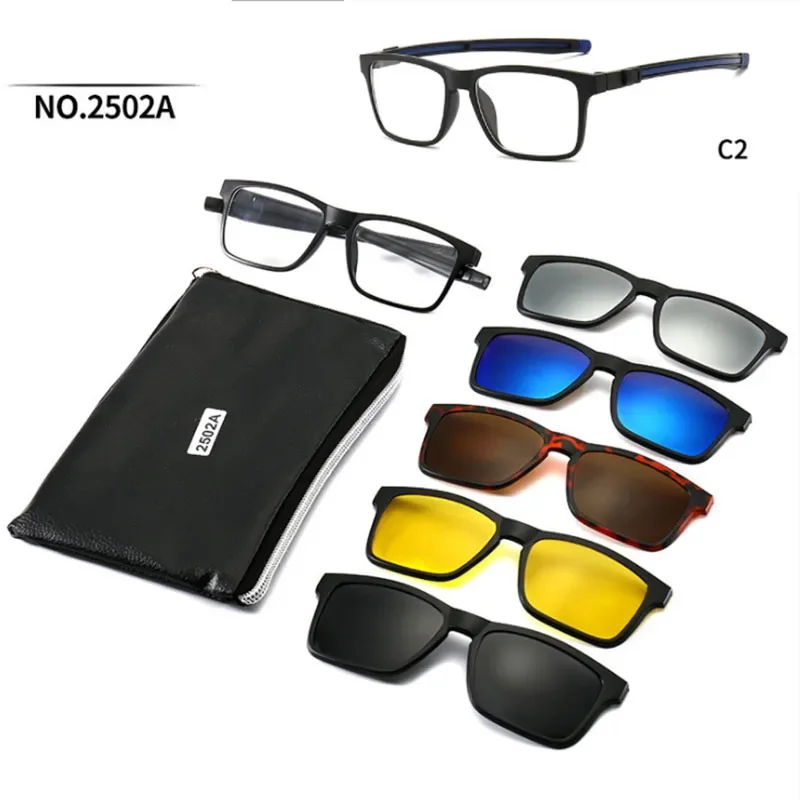 5 Clips Magnet Sunglasses Halter Myopia Driving Glasses TR90 Frame Aspherical Customize Prescription 0 -1 -1.5 -2 -3 -4 -5 -6