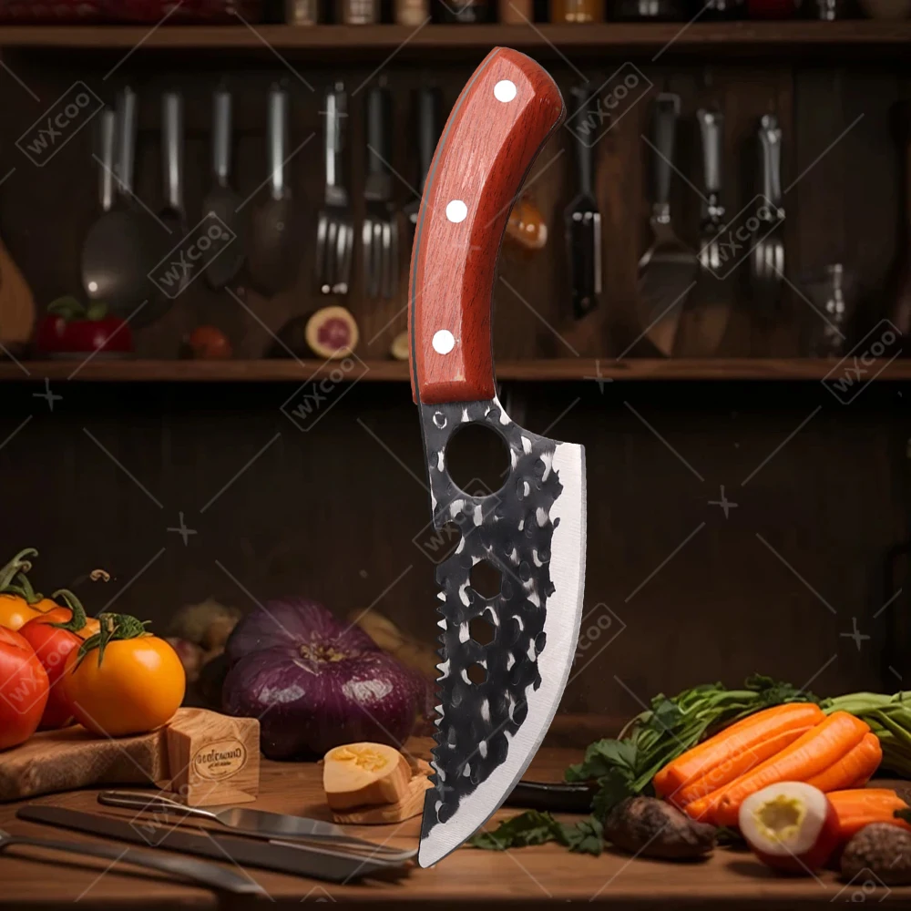 WXCOO Stainless Steel Kitchen Knife Fruit Paring Vegetable Slicing Utility Knife Hand-forged Butcher Cleaver Knife Wooden Handle