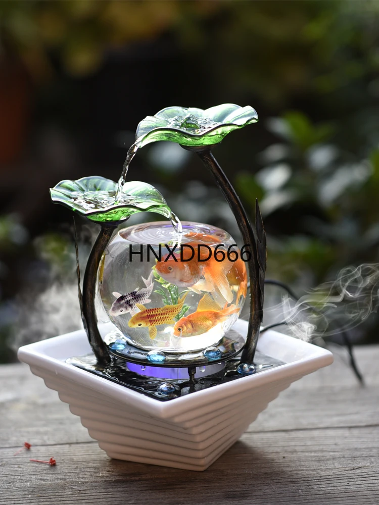 

Creative desktop small fish tank circulating water fountain ornament