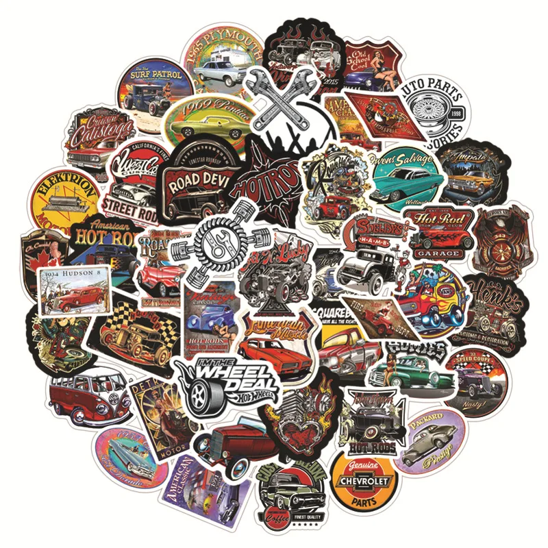 

50 шт. винтажные классические автомобильные наклейки, упаковка для детей, подростков, взрослых, классические автомобили, водонепроницаемые виниловые наклейки и наклейки для ноутбука