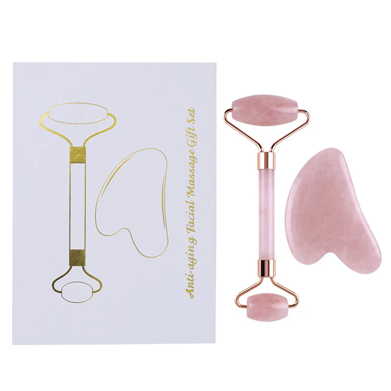 

Jade Roller and Gua Sha Set. Facial Massager Ice Roller, Pink Jade facial slimming meridian soothing massage stick