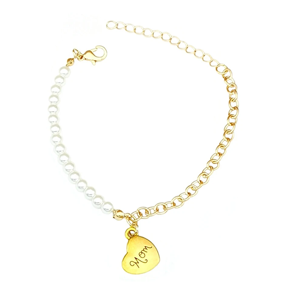 

Pearl Alphabet Bracelet Long Lasting Color Mother's Day Present Adjustable Wrist Chain Gift Letter Pendant Bracelet Beautiful