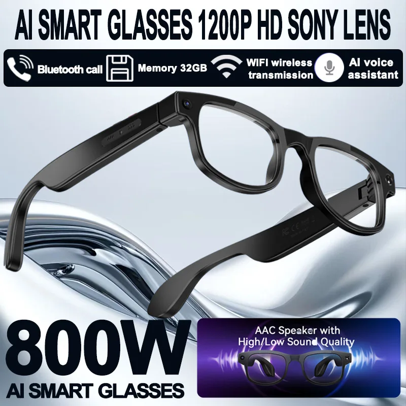 

2025NEW AI smart glasses with 800W pixel camera 100+language translation Bluetooth communication music playback male and female