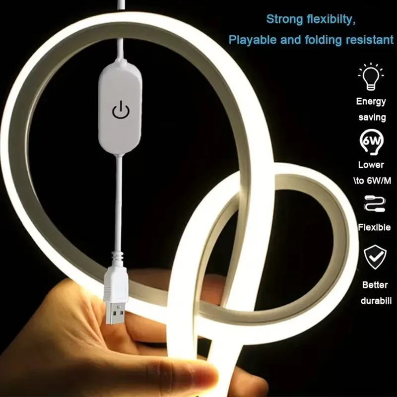 

LED Neon Strip Light USB-Powered 5V Dimmable Touch Switch Flexible Silicone Neon Strip Waterproof Design Suitable for Outdoor Ho