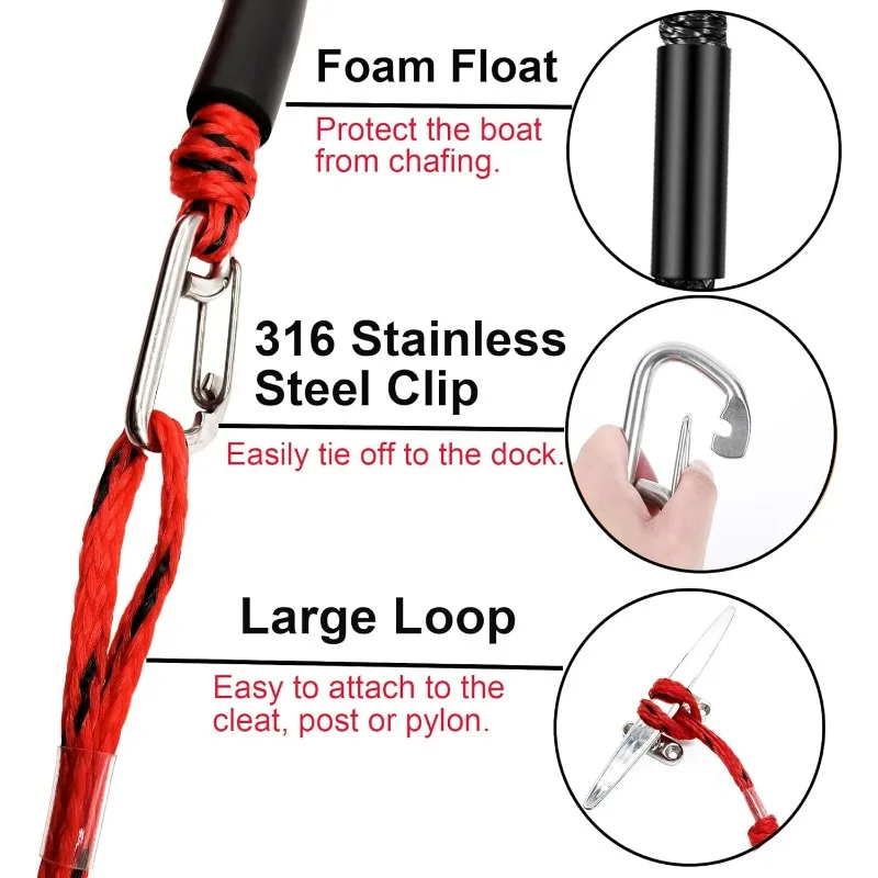 ​​4ft Boat Bungee Dock Lines with Stainless Steel Clip​​ – Heavy Duty Mooring Rope for PWC, Kayak, Jet Ski, Pontoon & Bass Boats