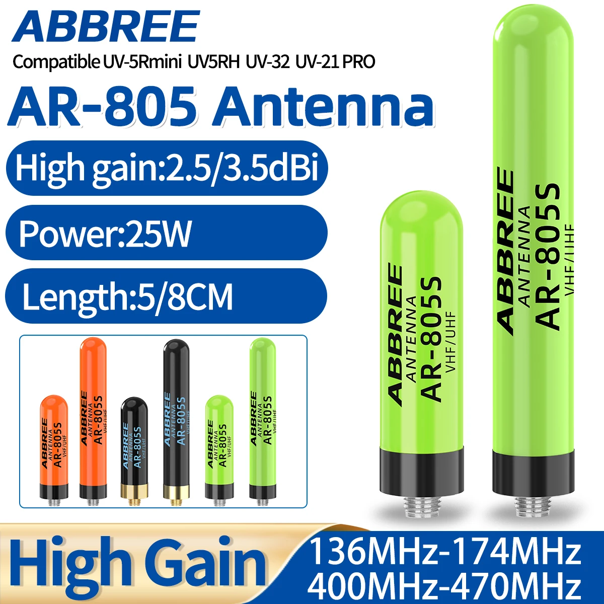 1/2 pçs nova abbree AR-805S walkie talkie antena sma-fêmea uhf vhf para UV-5R UV-32 UV-21 pro v2 quansheng UV-K5 8 tk11 rádio amador