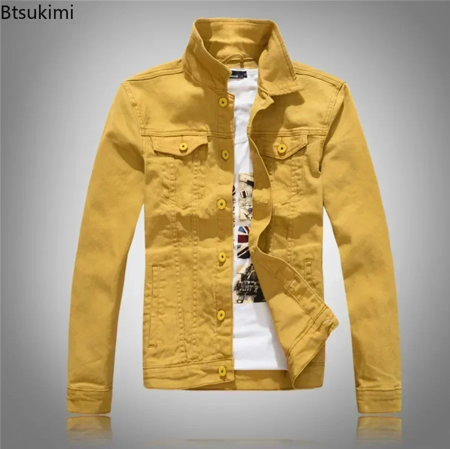 2025 Męska kurtka jeansowa Wiosna Jesień Mężczyźni Slim Denim Jacket Solid Long Sleeve Casual Outerwear Kurtka dla mężczyzn M-4XL