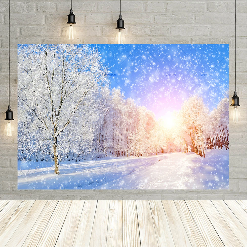 Winter Snow Scene Backdrops For Photography White Forest Baby Portrait Photographic Room Decor Backgrounds Photo Studio Props