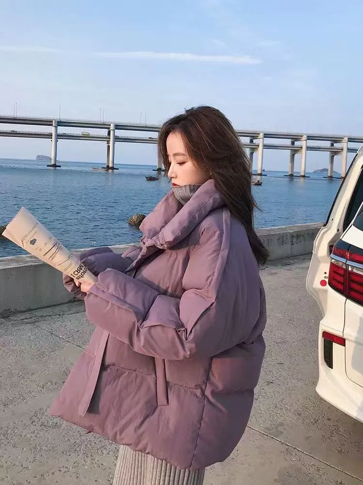 Winter Warm Parkas for Woman Korean Loose Single Breasted Crop Puffer Jacket Y2K Female Streetwear All Match Puffy Outwear