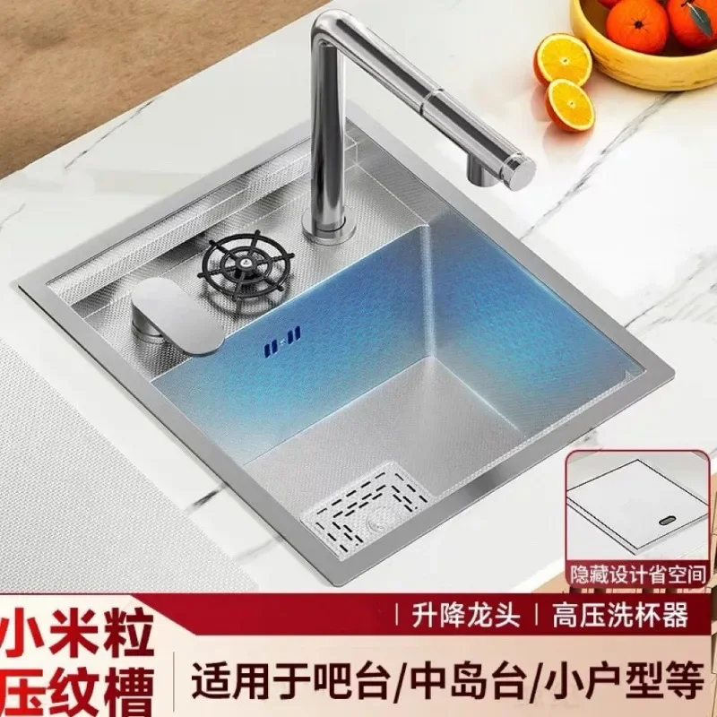 for 304 Stainless Steel Mini Bar Sink Kitchen Tea Bar Counter Cafe Small Hidden Sink with High Pressure Cup Washer