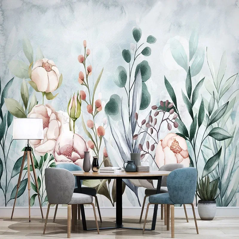 

Custom Mural Wallpaper 3D Pastoral Flower Watercolor Plant Modern Living Room TV Background Wall Mural Papel De Parede Backdrop