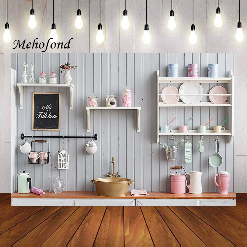 Mehomond Fotografie Hintergrund Backen Kochen Holz meine Küche Mädchen Geburtstags feier Porträt Dekoration Foto Hintergrund Studio