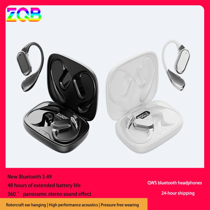 ZQB  ows open earbuds EarHooks Sports  Bluetooth 5.4 Low Latency Gaming Sport Headset Noise Reduction HD Call with Mic Earbuds