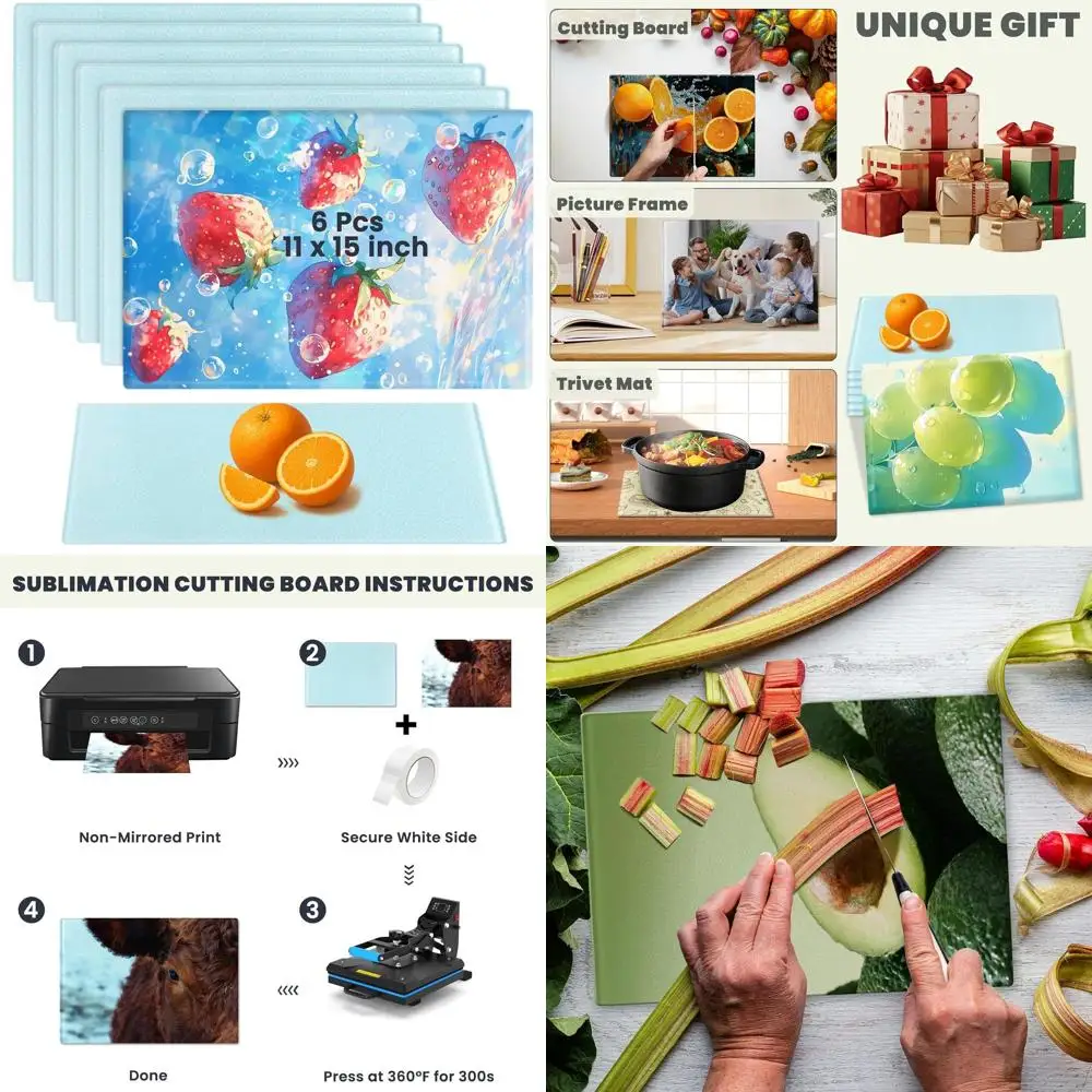 

11x15 Sublimation Textured Glass Cutting Boards, Personalized Kitchen Decor, Gift-Ready with Anti-Slip, Individually Packaged
