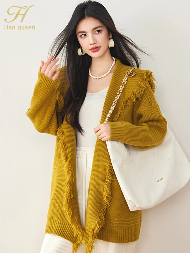 

H Han Queen Winter Basic Long Sleeve Loose Chic Cardigans Sweaters Women Outerwears Cape Shawl Knitted Cardigan Sweater Tops