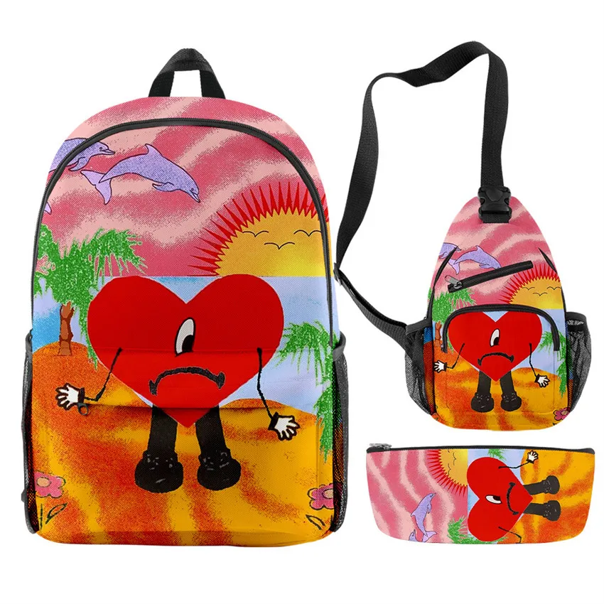 Bad Bunny Anime Backpack Primary and Middle School Students Schoolbag Boys Girls Cartoon School Bag Mochila Zipper Shoulders