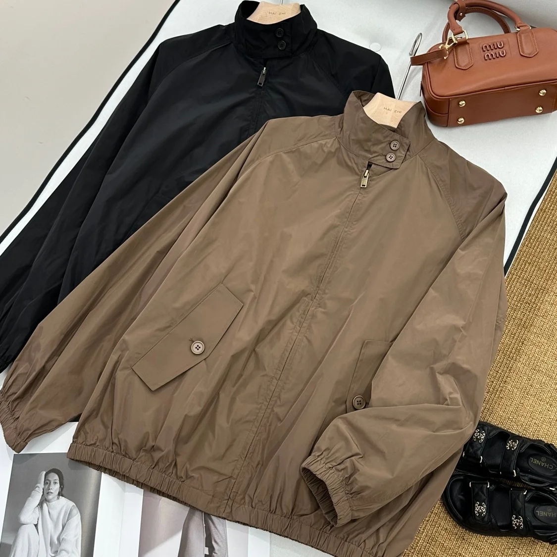 

Fashionable Retro Style Loose Fit Stand Collar Hunting Jacket High Luxury Ladies Short Outerwear Wood Giant 29000