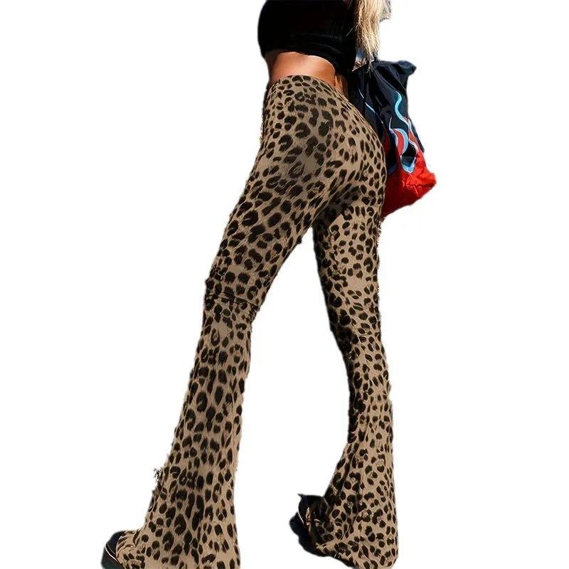 ارتفاع الخصر ليوبارد طباعة متوهج السراويل النسائية التخسيس تنوعا جرس بوت ضيق قاعدة مرنة طبقة السراويل عادية Sle #5