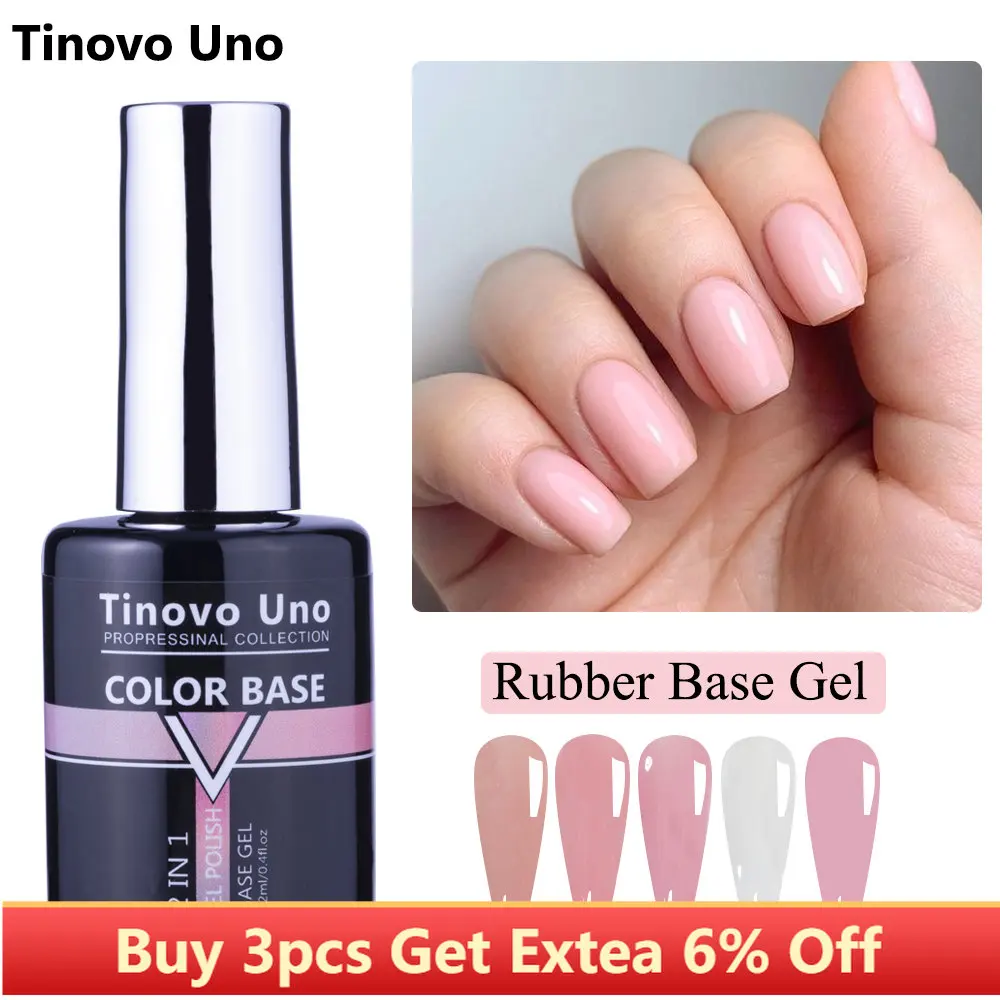 

Tinovo Uno Rubber Base Gel Nail Polish 12ML UV Semi Permanent Vernis Varnish French Manicure Nude Color Base Coat 2 IN 1 Lacquer