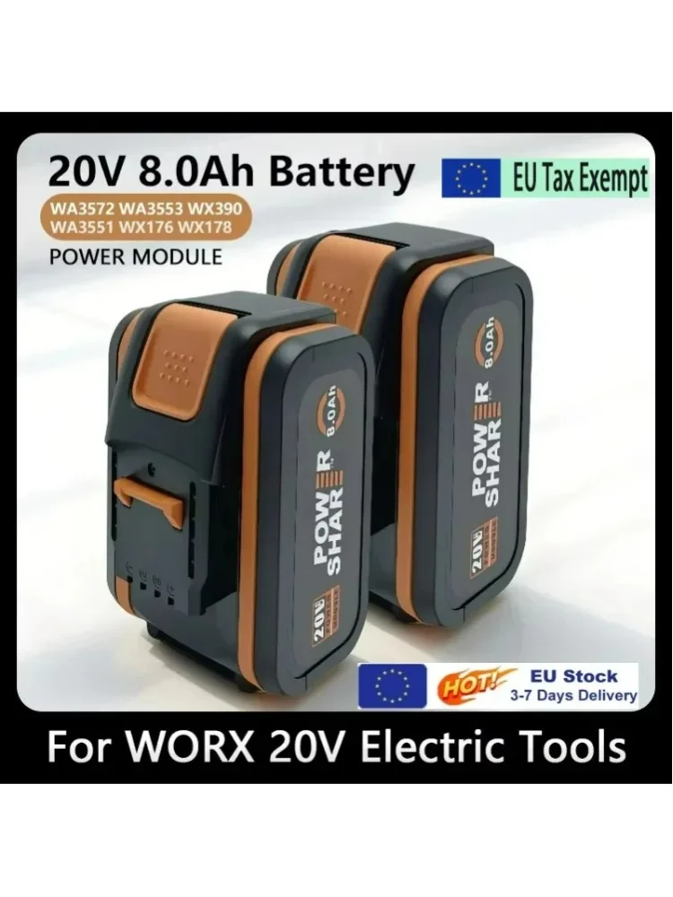Original Worx Lithium-Ionen-Akku-Ersatzteil Aste Au Lithium-Ion D'Origine Worx WA3551, WA3553 WX176 WX550 WX386 WXino 3 WXgain, WX800, WU268 20V, 8,0 Ah