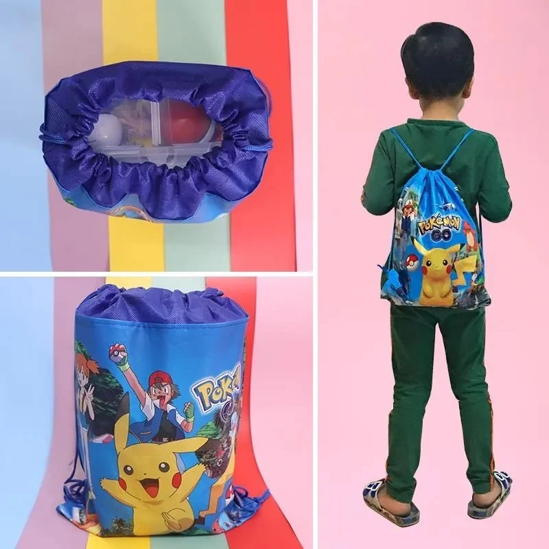 New Pokemon Anime Pikachu Backpack Drawstring Bag Children Non woven Schoolbag Cartoon Storage Bag Children Bundle Pocket Toy