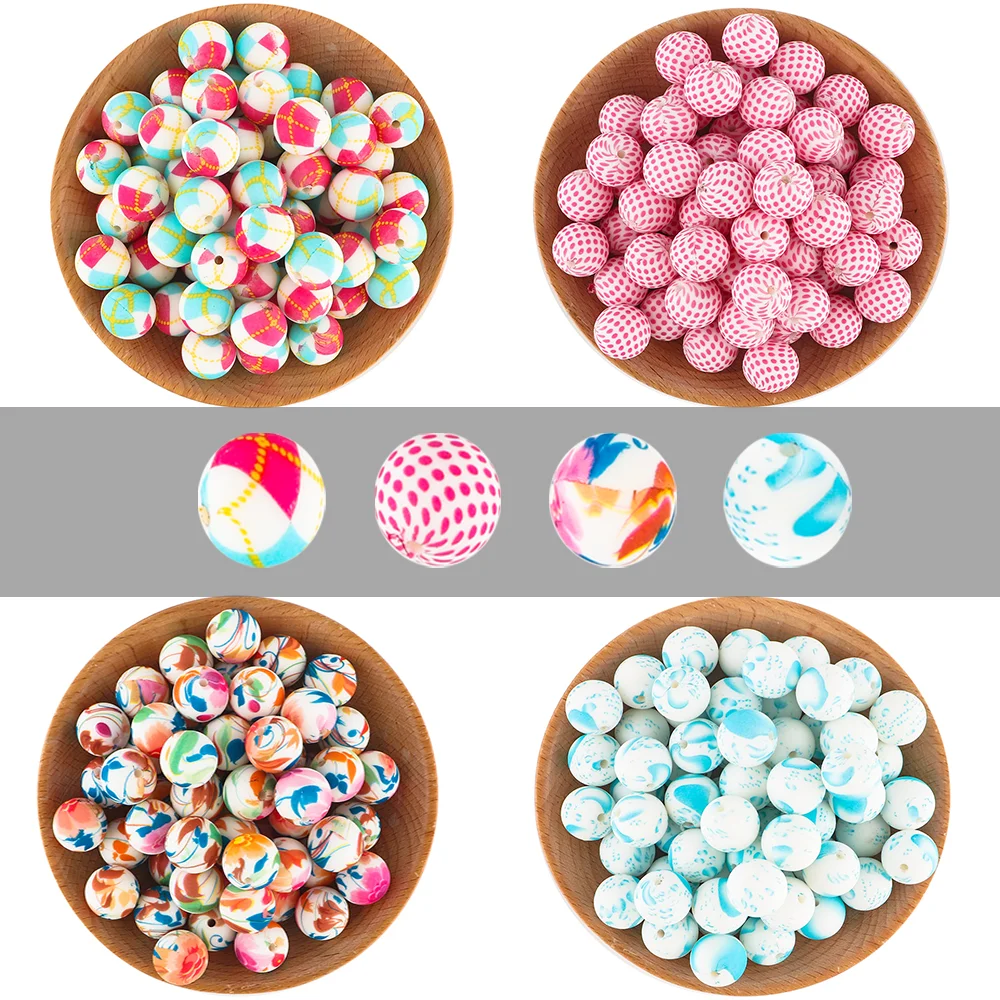 

15 мм силиконовые бусины с принтом, круглые леопардовые бусины для изготовления ювелирных изделий, ожерелье, браслет, брелок, аксессуары