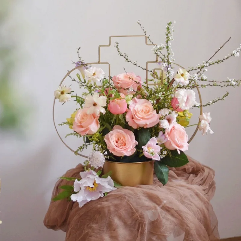 new chinese style gold iron handheld basket holiday decoration butterfly orchid planter floral arrangement salon vase ornament
