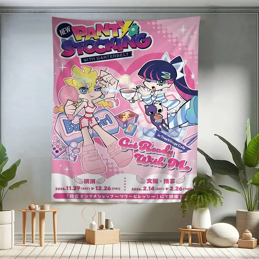 Angel Sisters Anime P-Panty S-Stocking Colorful Tapestry Wall Hanging Bohemian Wall Tapestries Mandala Wall Art Decor