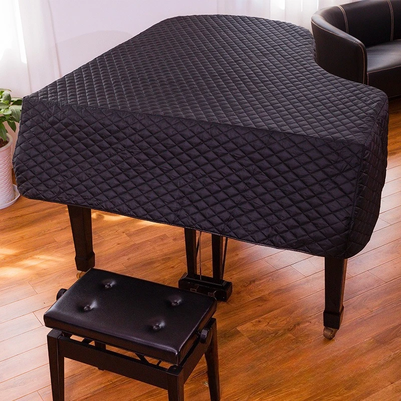 Piano Cover, Luxury Cotton Padded Triangle Piano Dust Cover, Black Modern Minimalist Design, Full Protection for Upright Piano