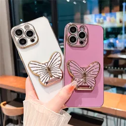 Etui na telefon Luxury Butterfly Plating Holder do Samsung Galaxy M55 M35 M15 M14 M54 M13 M33 M53 M32 M31 Miękka silikonowa osłona stojaka