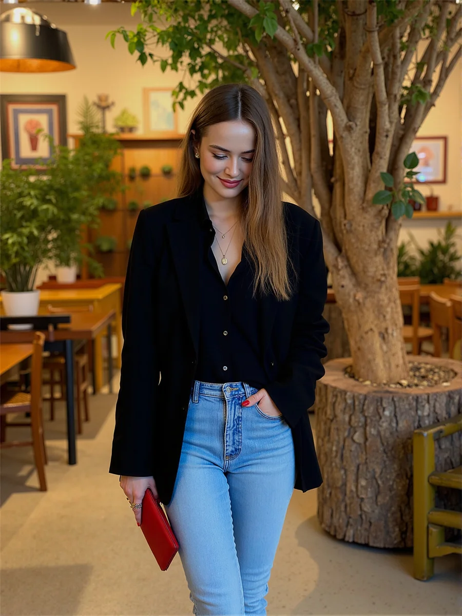 Sólido único breasted blazers clássicos para mulher roupas femininas bonito outono/inverno unisex babados único split-side suave lavado