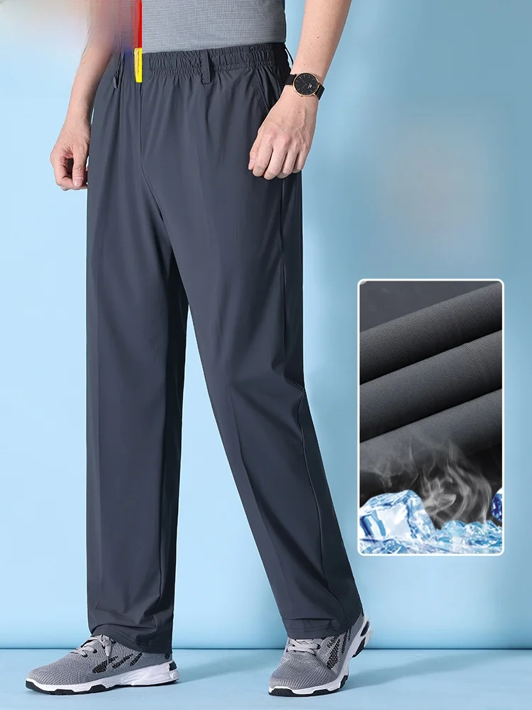 

Мужские летние тонкие дышащие спортивные брюки из ледяного шелка Cool Sensation, быстросохнущие, с защитой от солнца, прямые, повседневные...