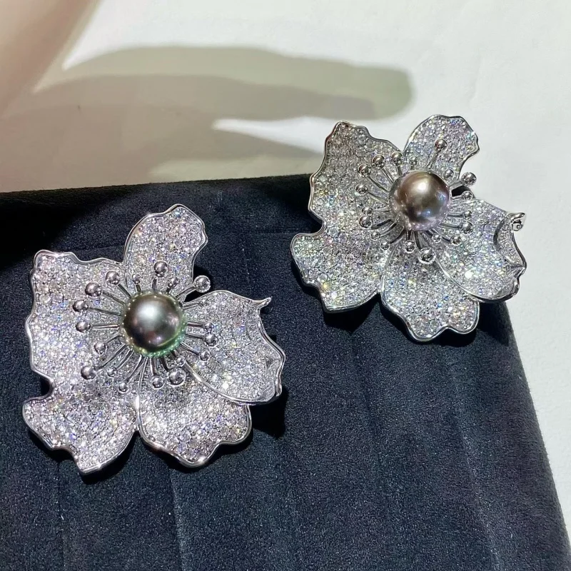 

SGARIT Jewelry Women's Brooch Floral Natural Tahitian Pearl Pin 925 Sterling Silver Autumn Winter Accessory