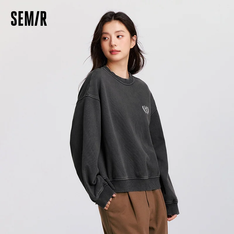 Semir بلايز المرأة الوزن الثقيل فضفاض قطرة الكتف الصوف غسلها البلوز ريترو 2025 الشتاء Bts ملابس الخريف