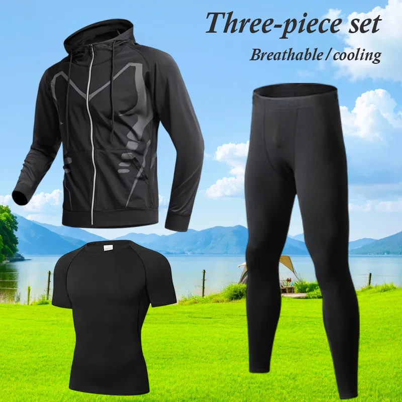 

Men's Quick Drying Fitness Tights Spring Autumn Running Sports Suit Track Field Training Clothes Comfortable Fitness Equipment